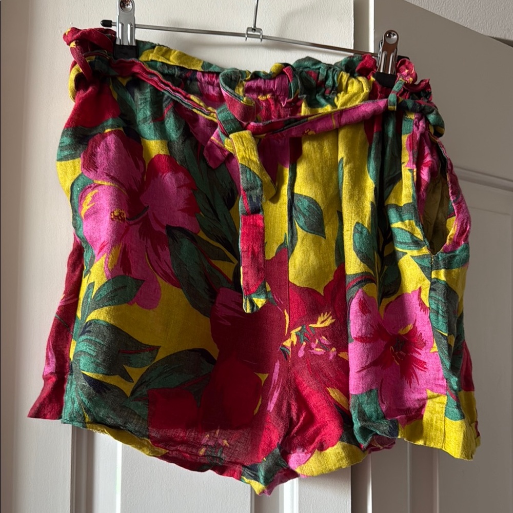 Zara Red and Yellow High Waist Shorts